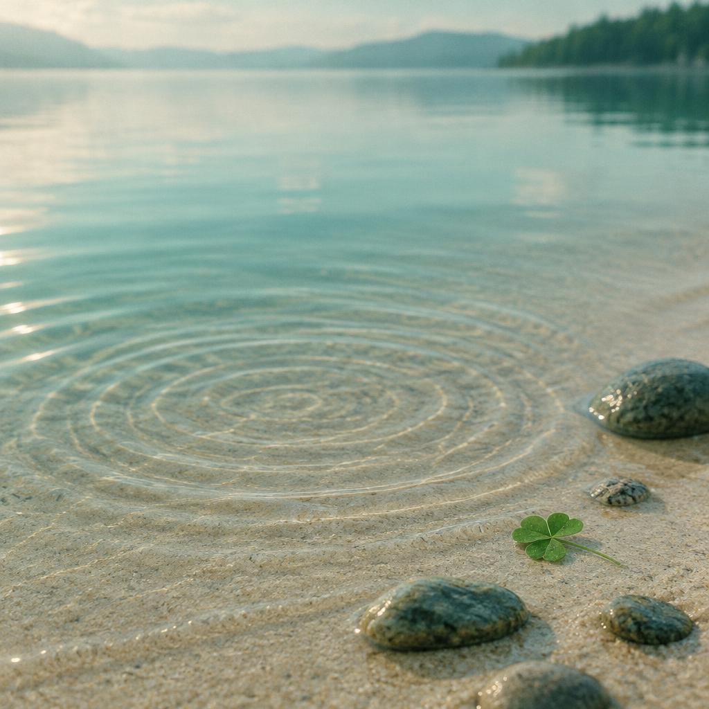 Gentle ripples in pale sand along a quiet lakeshore