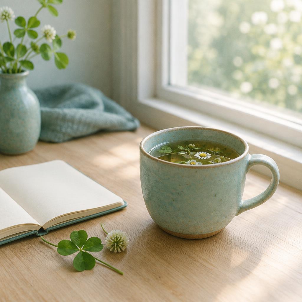 A warm cup of tea on a table beside a bright window